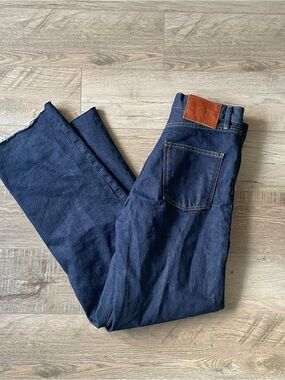 Zara Dark Blue wide Leg Jeans with Leather Patch